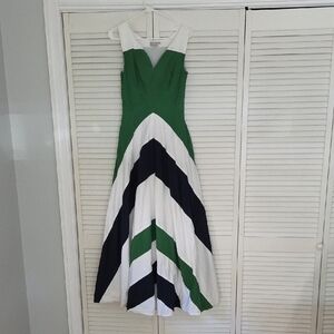 eShakti Green, White, and Navy Maxi Dress
